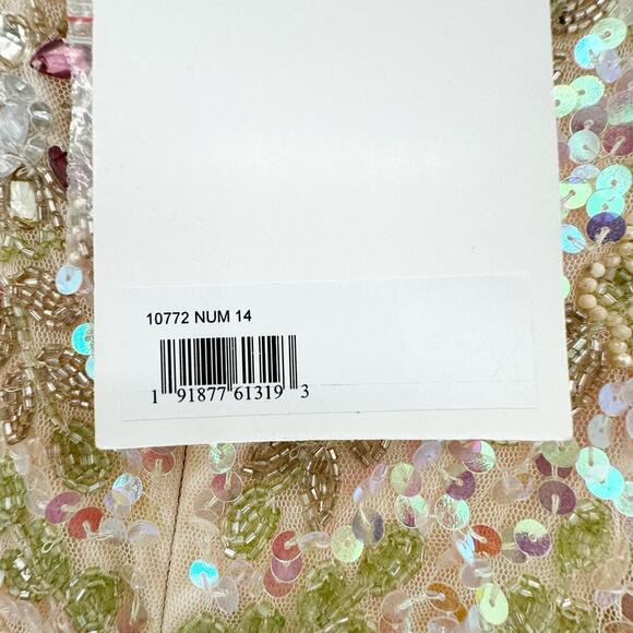 Mac Duggal Formal Embellished Beaded Cap Sleeve Long Gown Nude Size 14 NWT - Picture 7 of 11